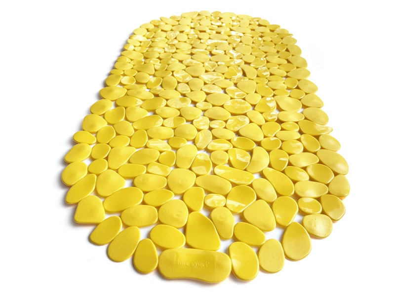TIKE SMART â€œPebblesâ€ Non-Slip Bathtub & Shower Mat 27â€x14â€ Oval - Non-Toxic - Safe, Clean, Machine-Washable, Superior Grip & Drainage, Vinyl, for Smooth Floors ONLY, Opaque Yellow - Image 1